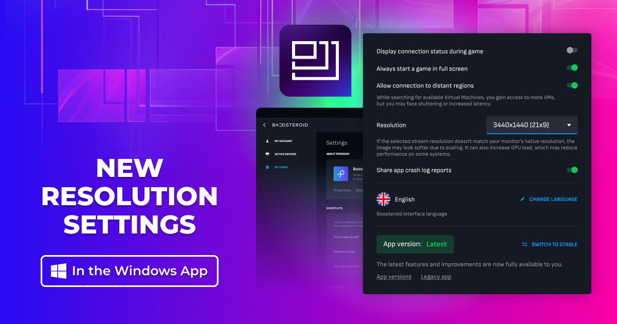 Boosteroid libera escolha manual de resolução no app Windows