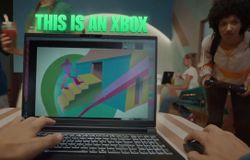 Campanha 'Isso é um Xbox' mostrando um laptop em vez de um console.