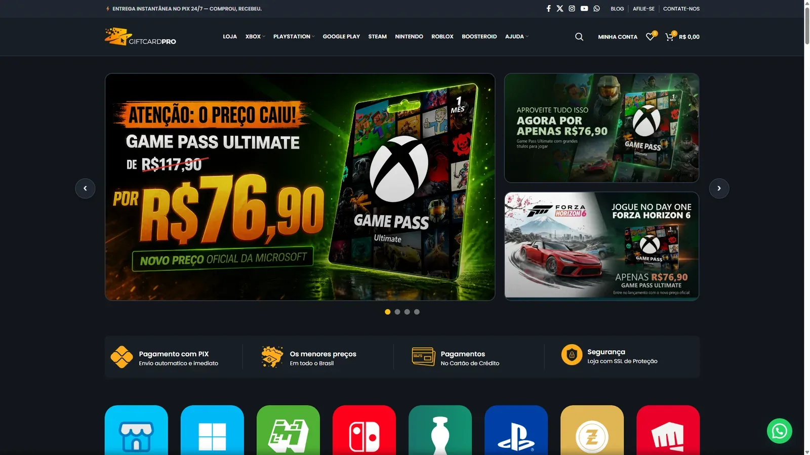 Home da loja Gift Card Pro.