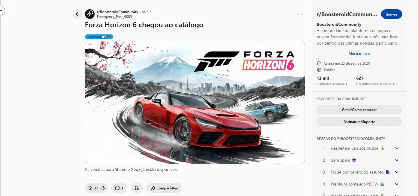 Publicação na comunidade r/BoosteroidCommunity