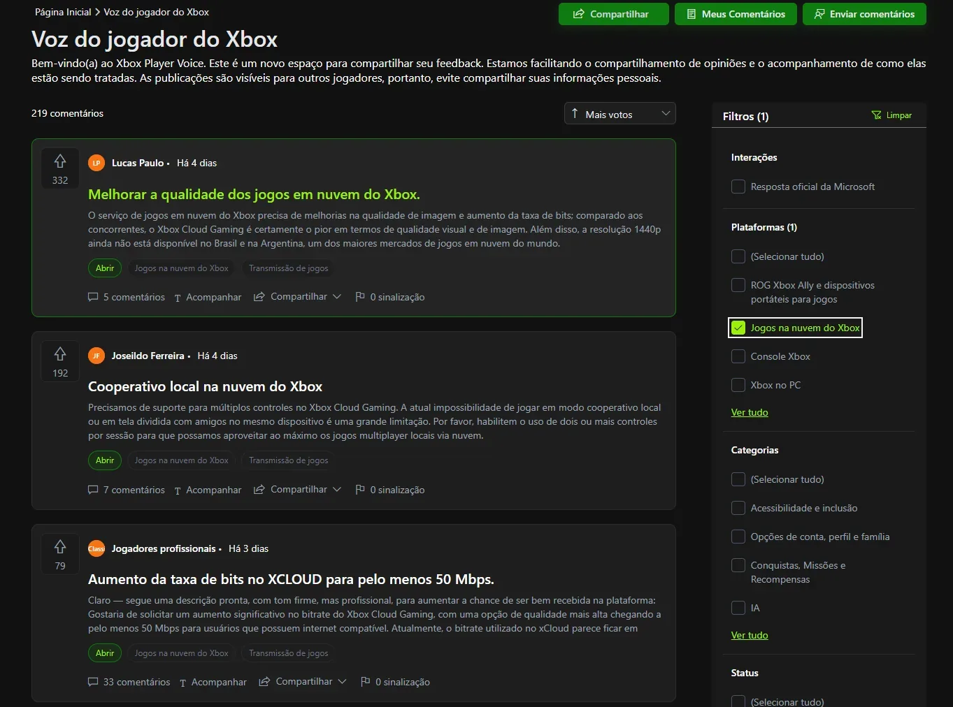 Sugestões mais votados relacionados ao Cloud.