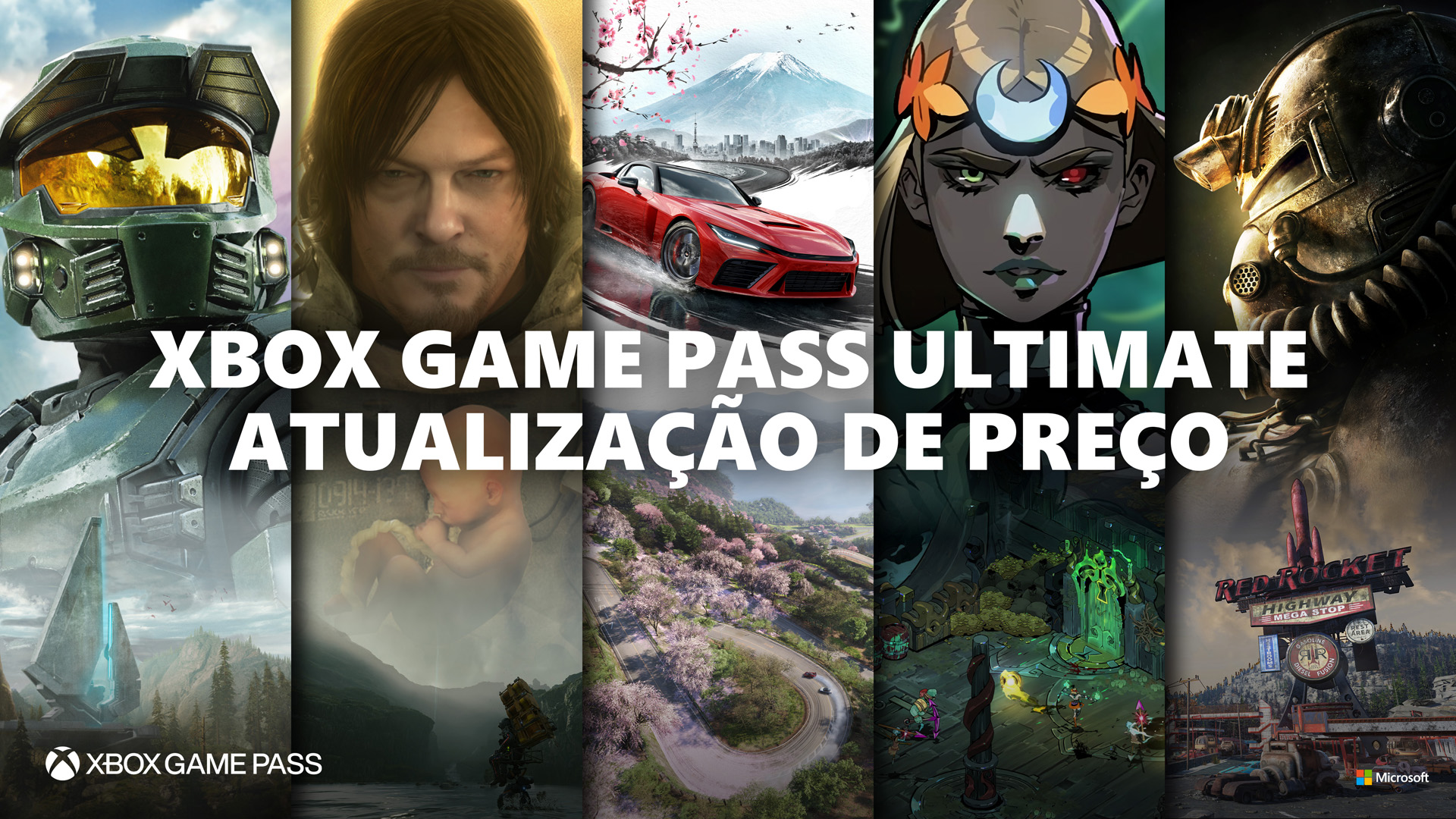 Logotipo do Xbox Game Pass com a frase 'Jogue centenas de jogos incríveis'.