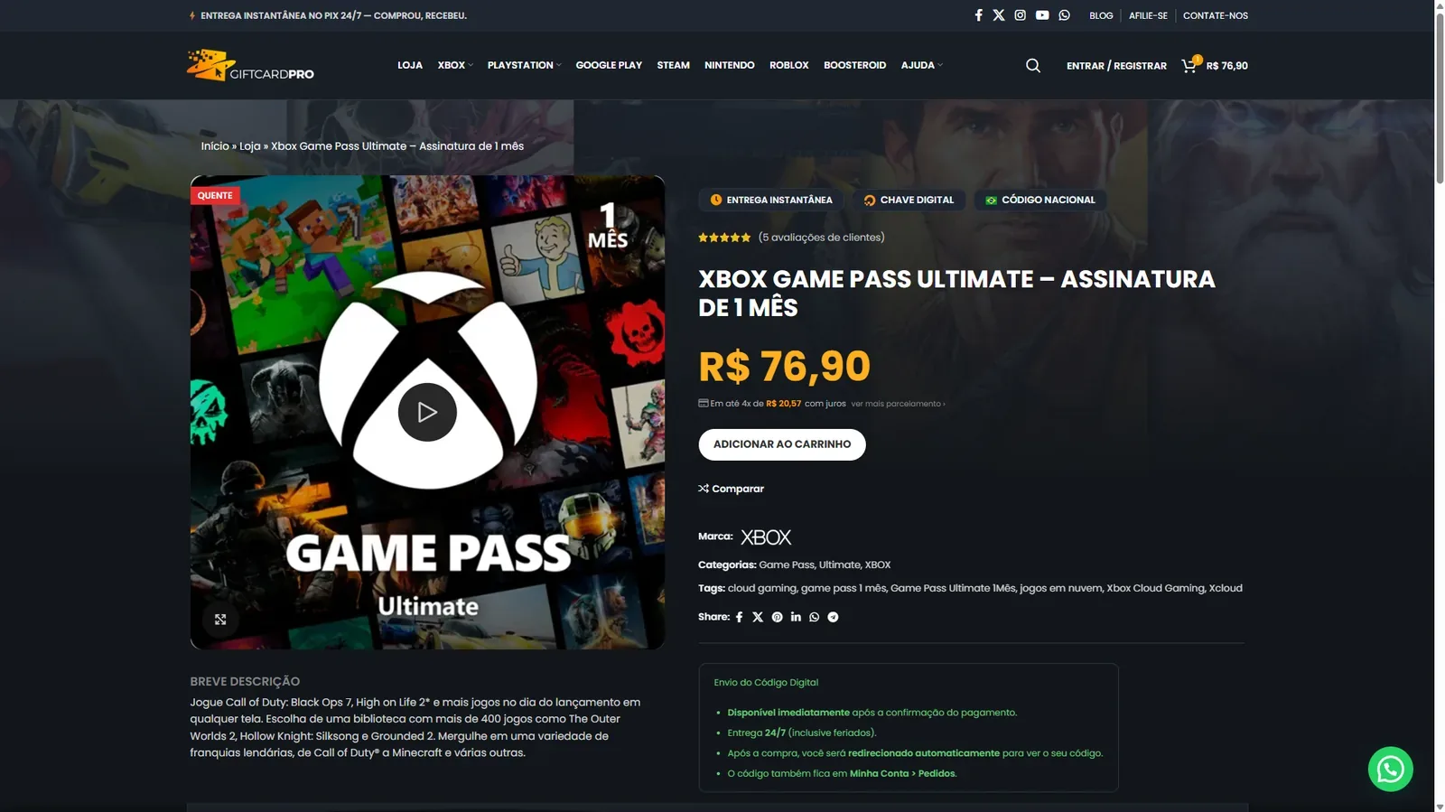 Game Pass Ultimate na Gift Card Pro