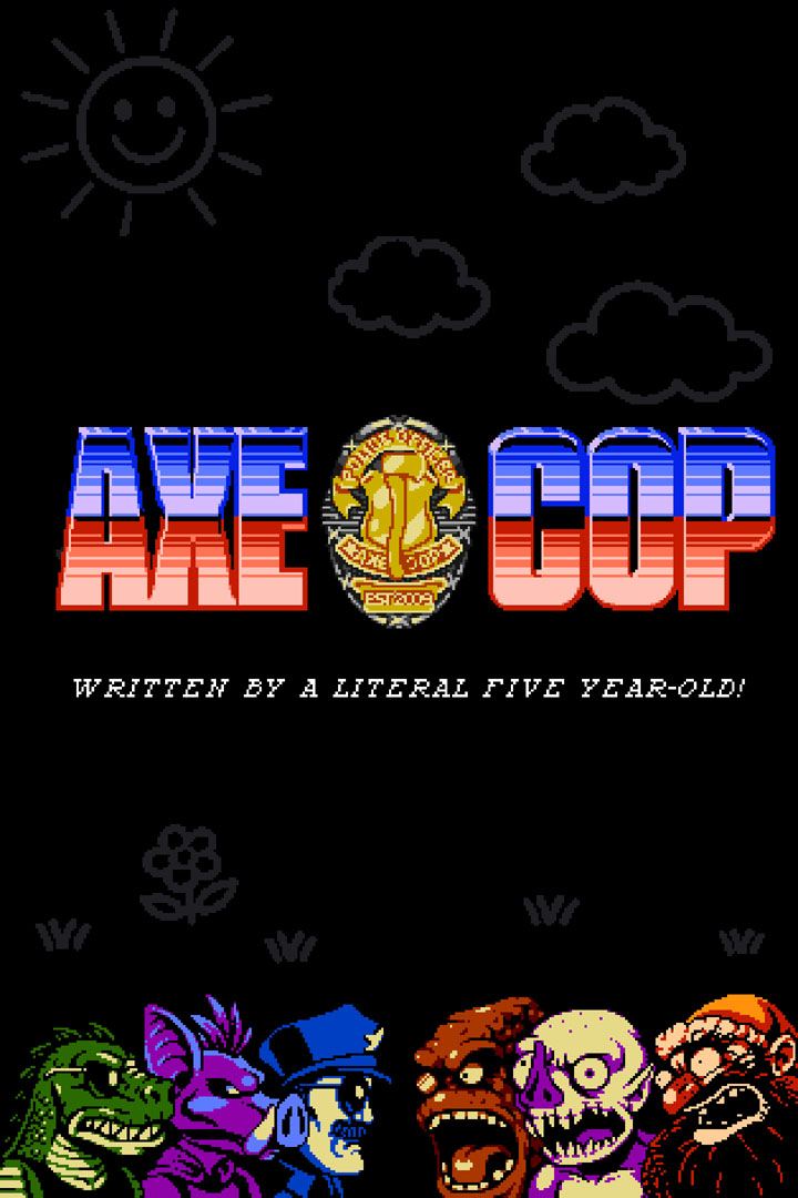 Imagem do jogo Axe Cop, mostrando personagens estilo desenho infantil