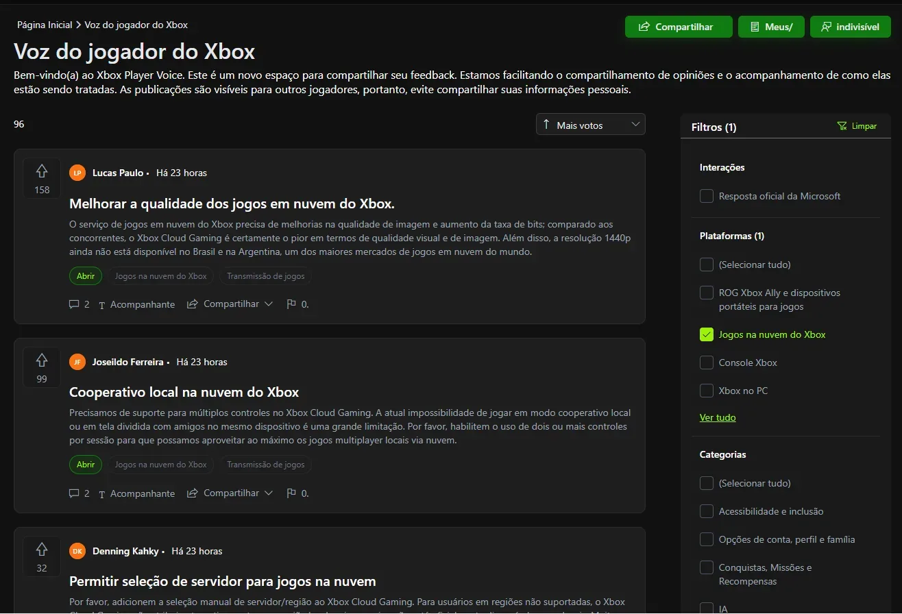 Print das opiniões sobre o Cloud!