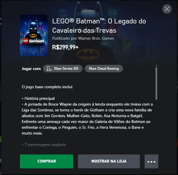 Lego Batman disponível por R$299,99.