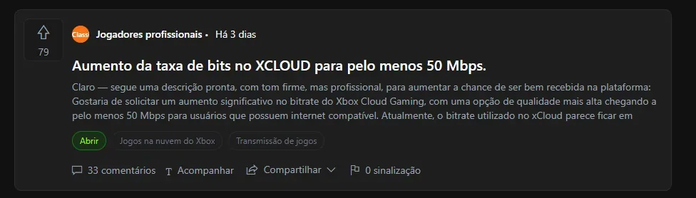Nossa sugestão para ter no mínimo 50 mbps de Bitrate.