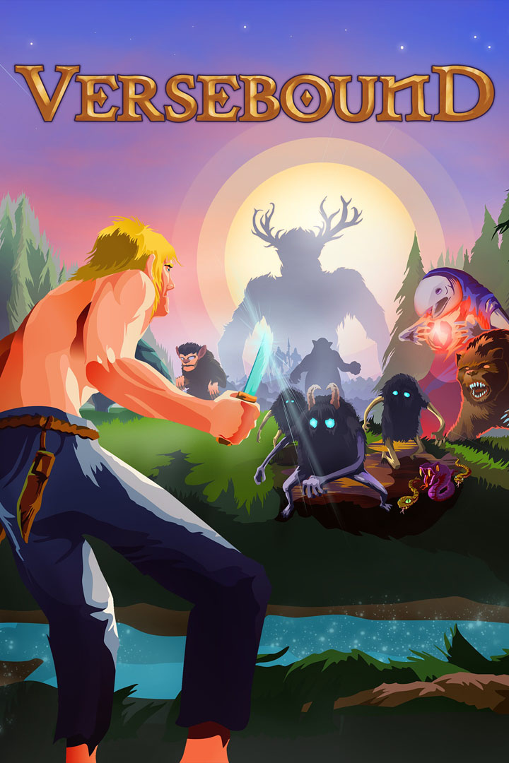 Personagem em combate contra criatura mítica em Versebound