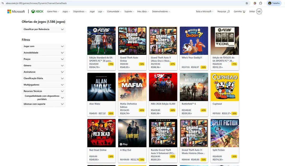 Promoções (Ofertas) no Xbox Store: GTA V, EA FC 26 e Red Dead Redemption 2 com até 95% de Desconto