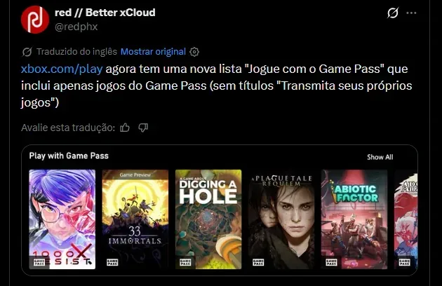 Postagem do Redphx no X.