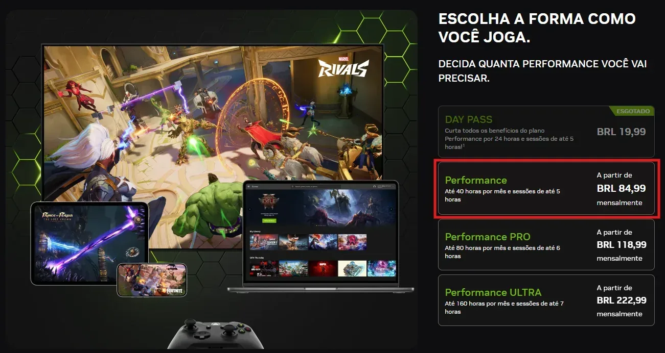 Preço da Assinatura no site do GeForce Now Abya