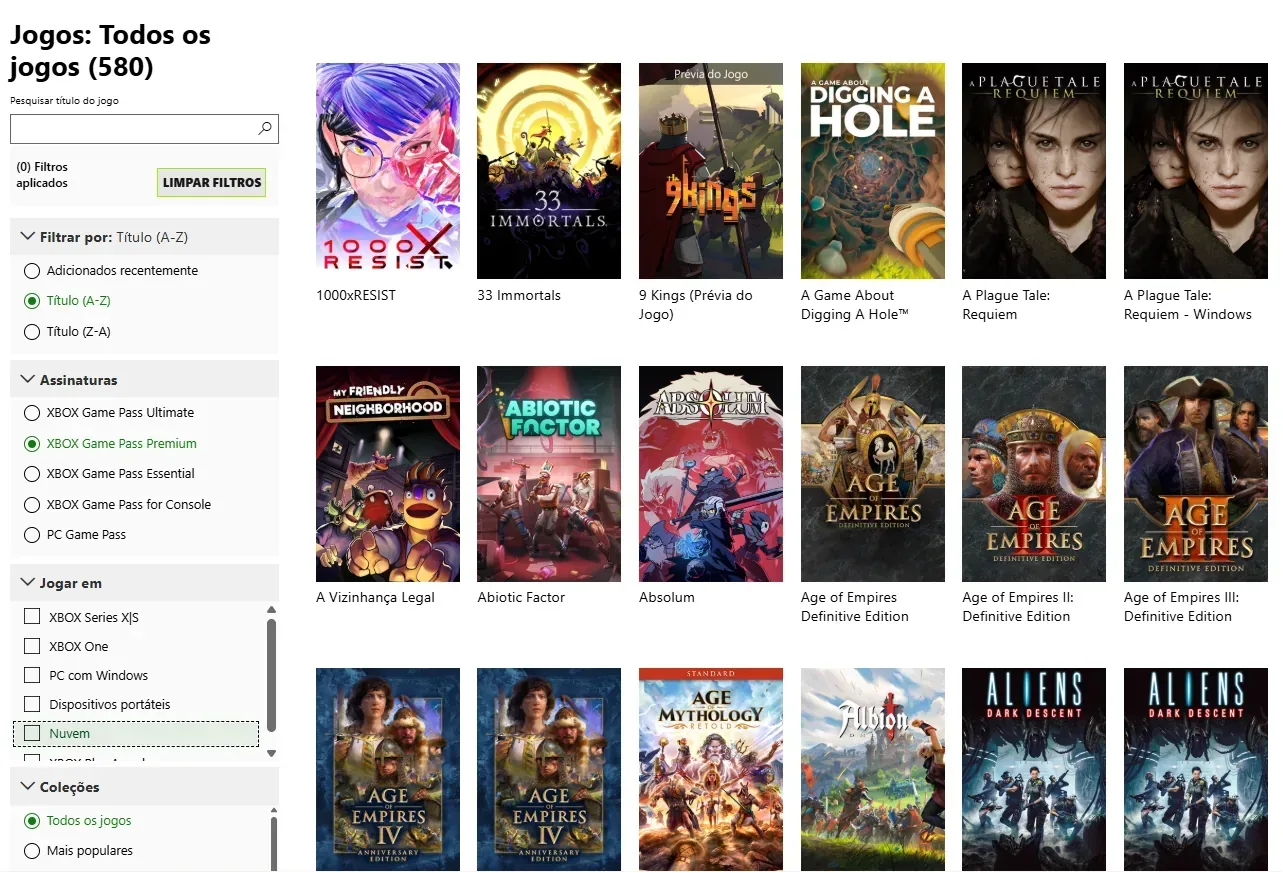 Game Pass Premium com 580 Jogos.