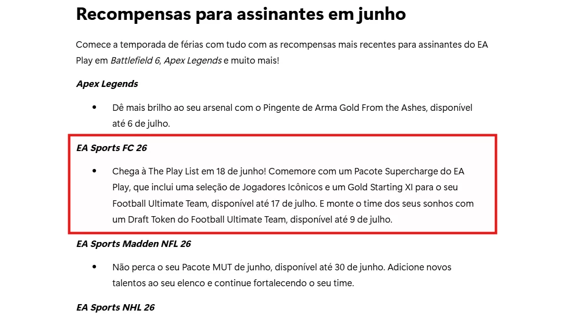 Trecho do Xbox Wire com a data do FC26!