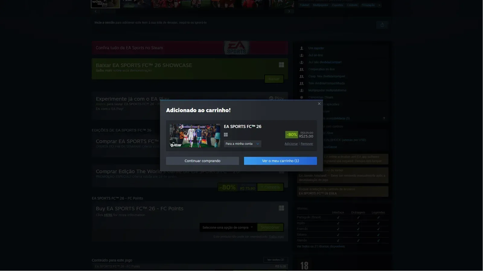 Promoção na Steam.