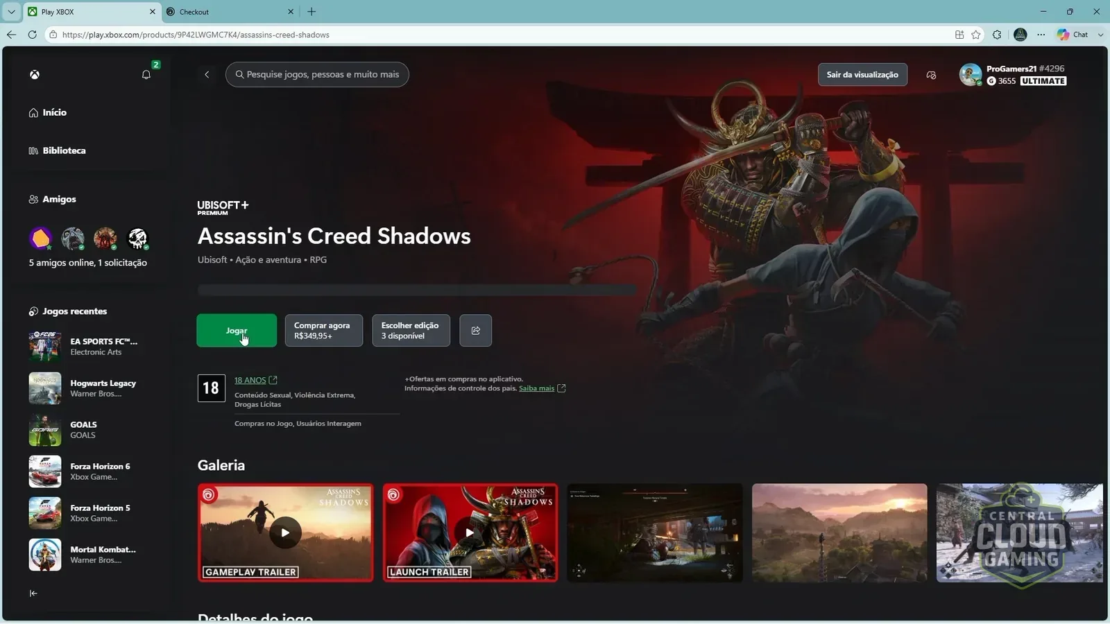 Assassin's Creed Shadows jogável na XCLOUD!
