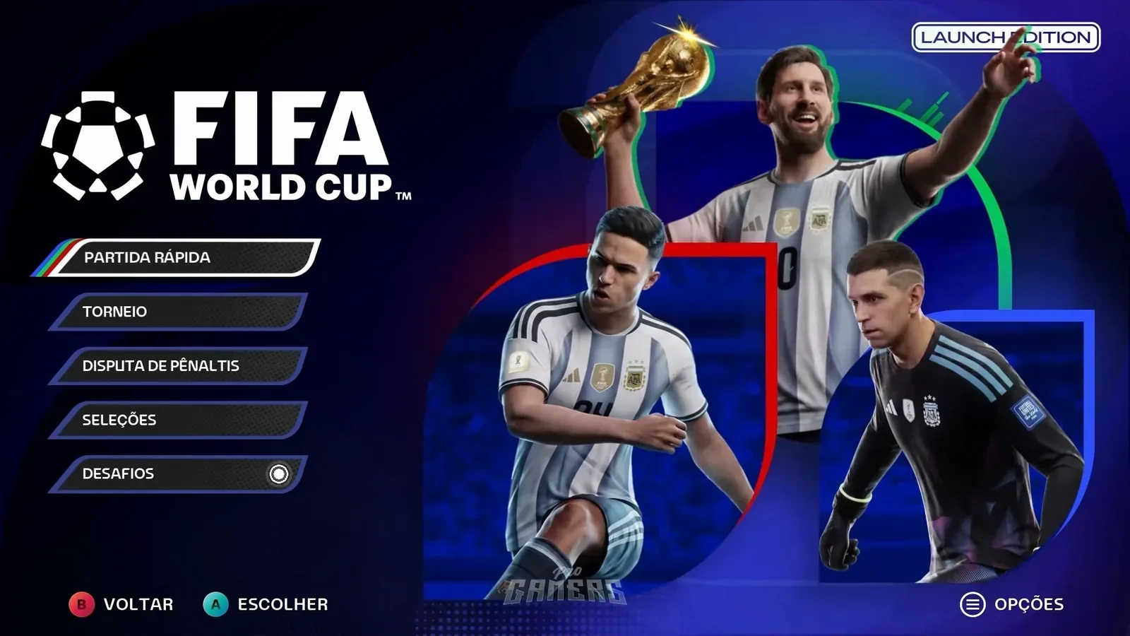 Tela inicial do FIFA World Cup: Launch Edition.