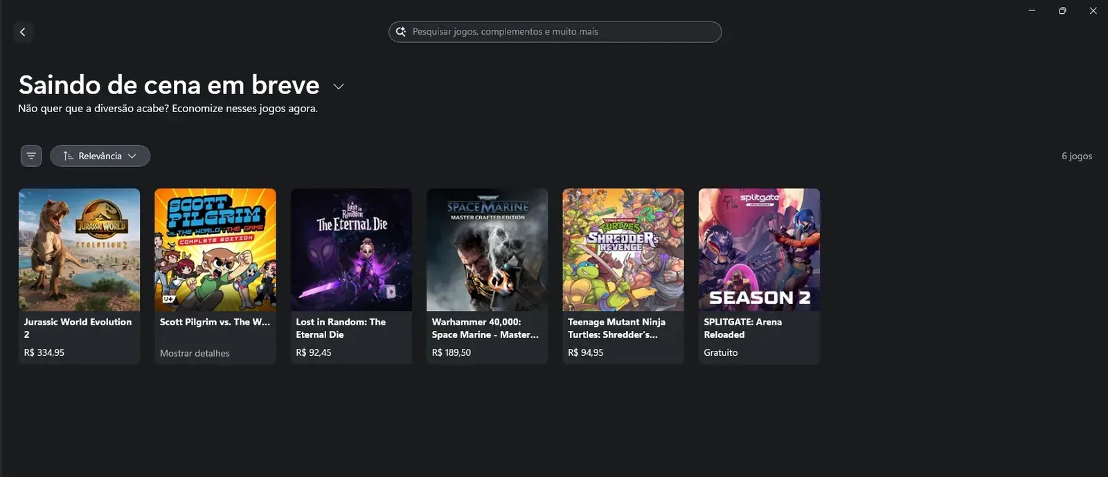 Jogos listados em "Saindo de cena em Breve"