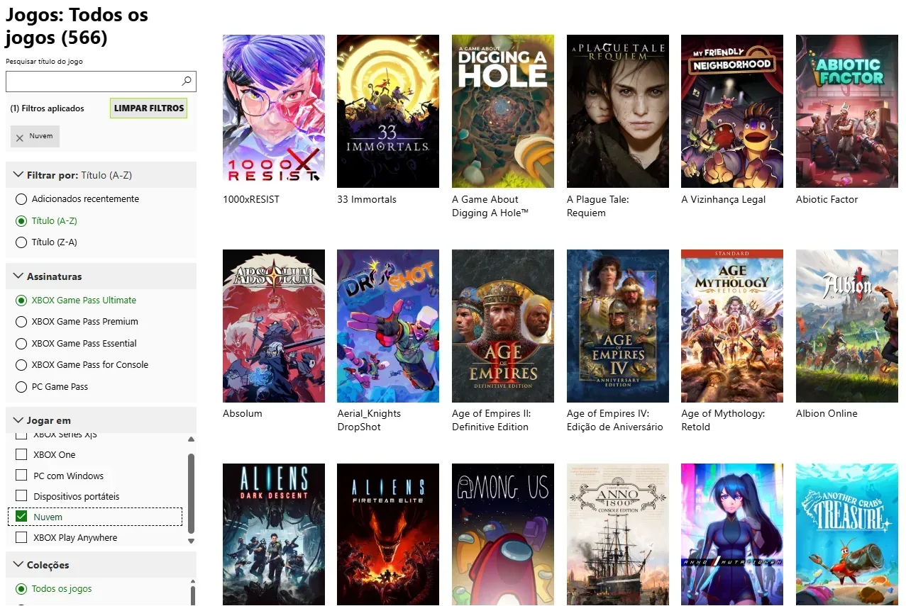 Xcloud com Game Pass Ultimate com 566 Jogos.