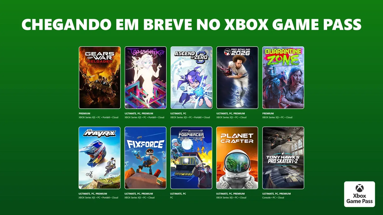 Lista do Game Pass.