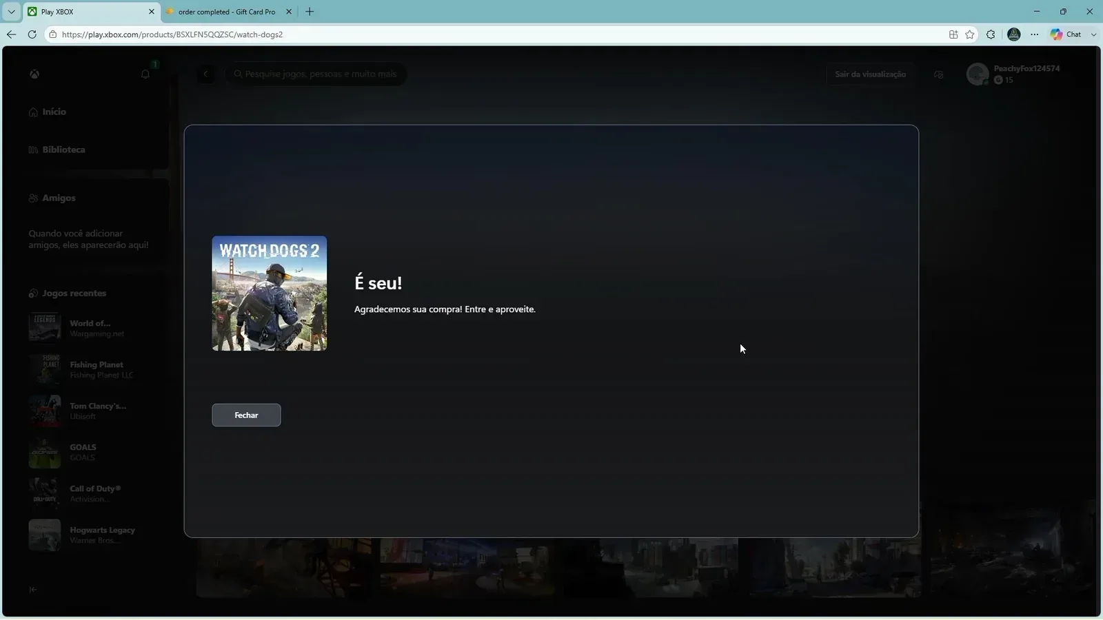 Watch Dogs 2 comprado na Xcloud.
