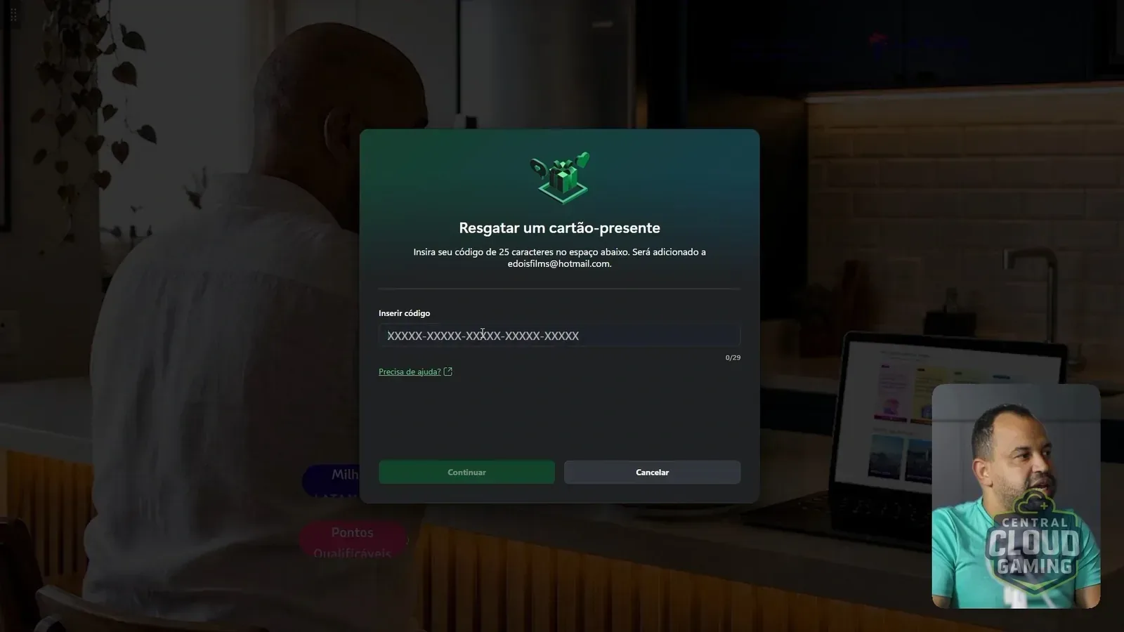 Área para o resgate do cartão presente.
